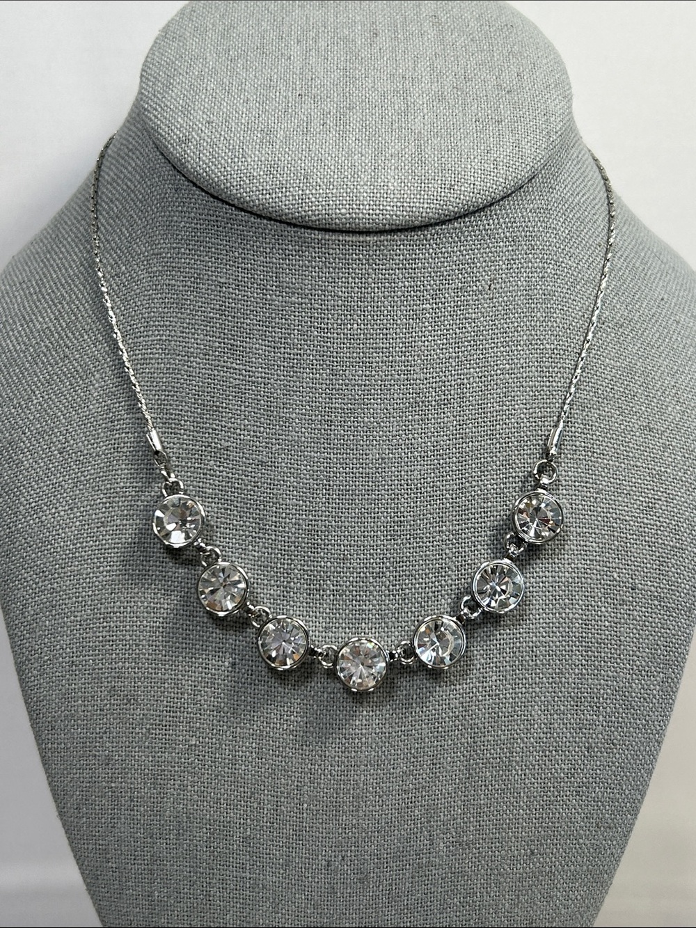 Charming Charlie Silver Clear Crystal Station Necklace